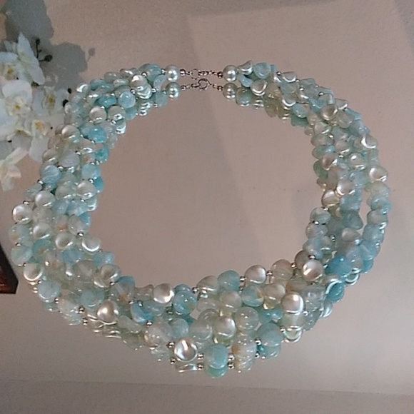 Multi Strain Light Blue Beaded Necklace - Picture 1 of 17